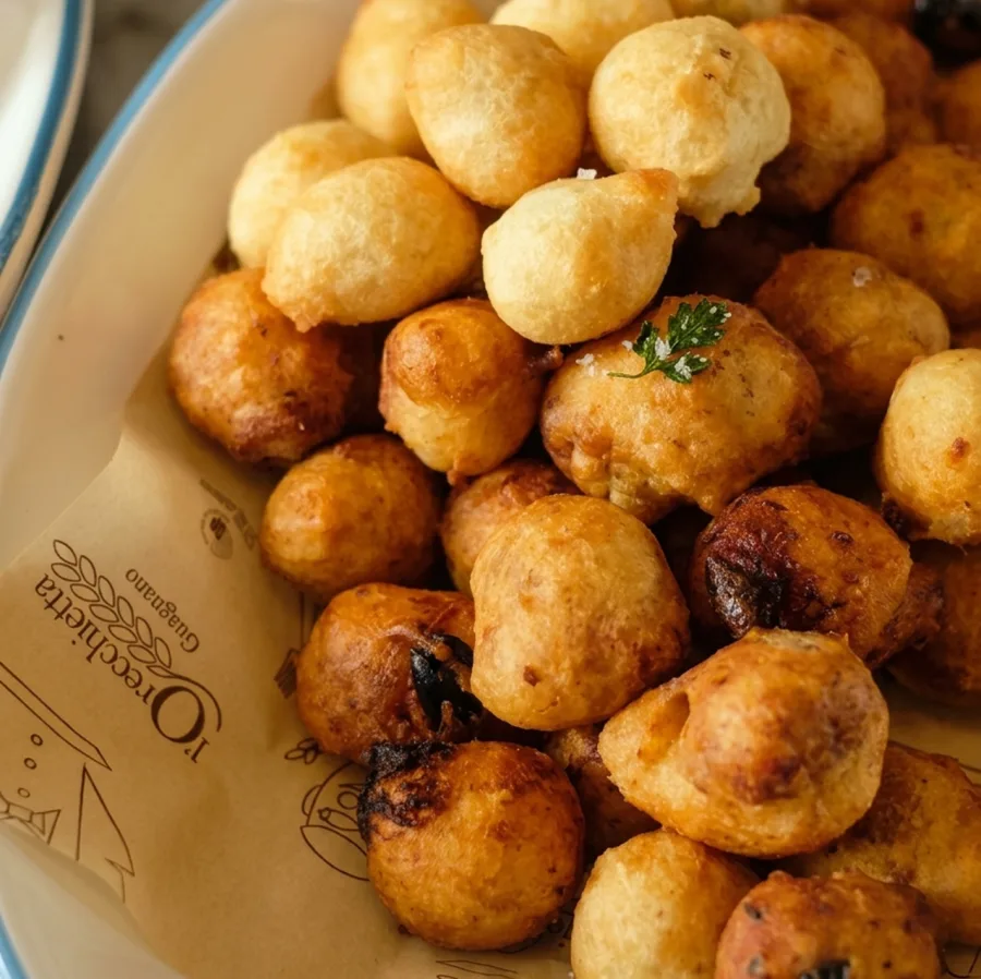 Pittule fritte servite in un cestino