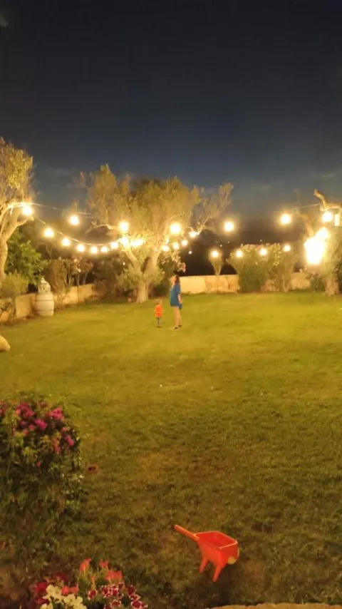 Giardino illuminato dalle lucine di sera