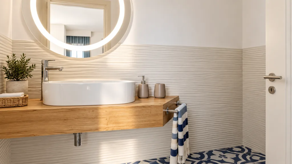 Bagno con lavabo d'appoggio rotondo