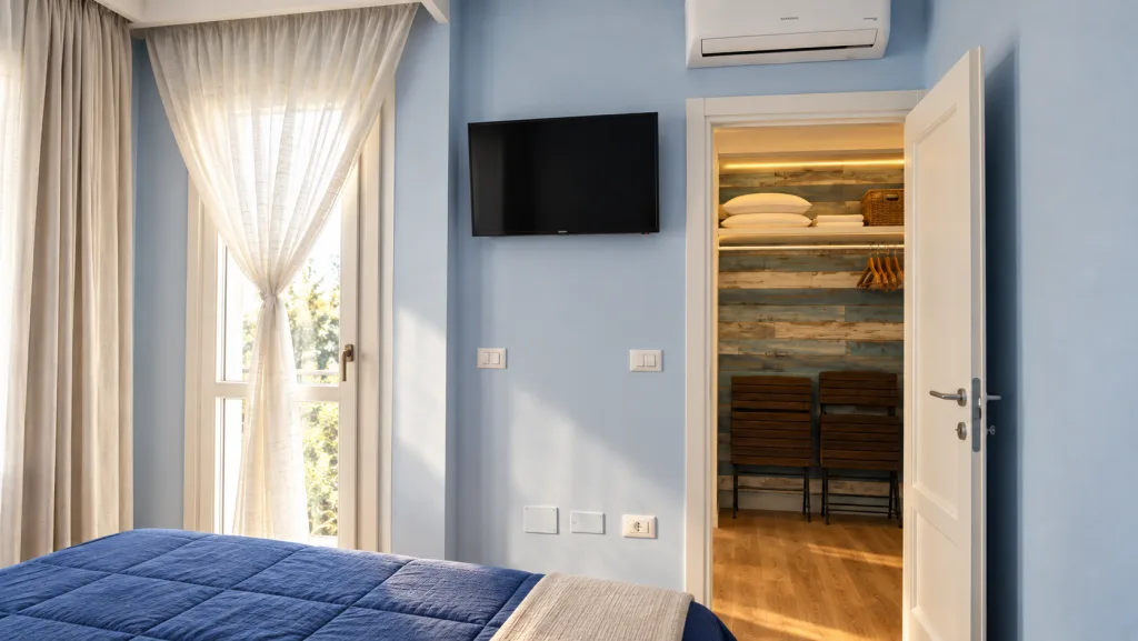 Camera con TV e cabina armadio